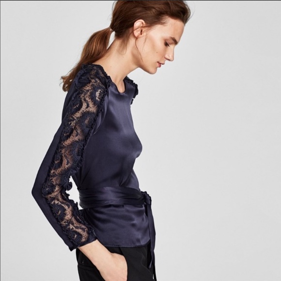 Zara Tops - NWOT Zara Top With Bow Detail- Navy